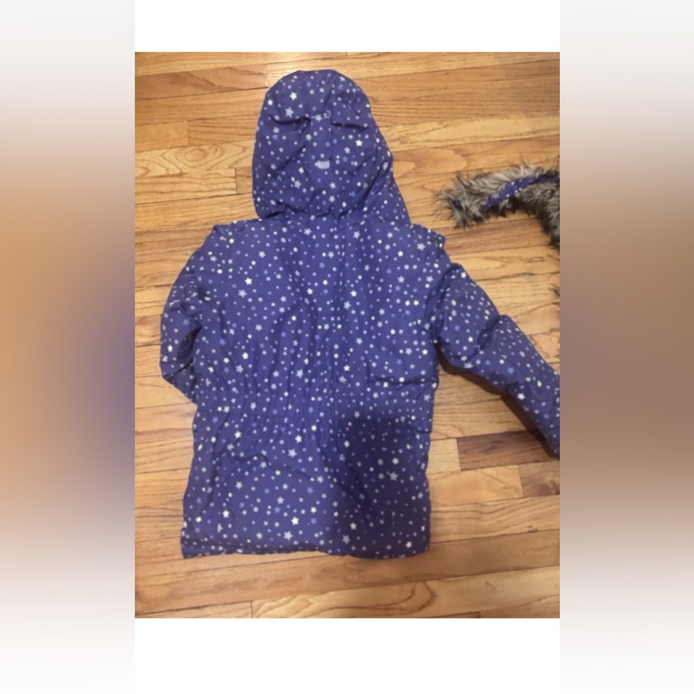 LANDS END GIRLS DOWN WINTER JACKET Sz S 7-8 Hooded Purple Stars - Picture 9 of 9